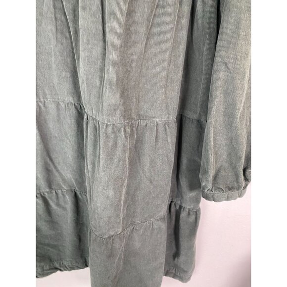 Lucky Brand Green Corduroy Tiered Long Sleeve Dress Women's Size Medium Solid - Picture 10 of 16